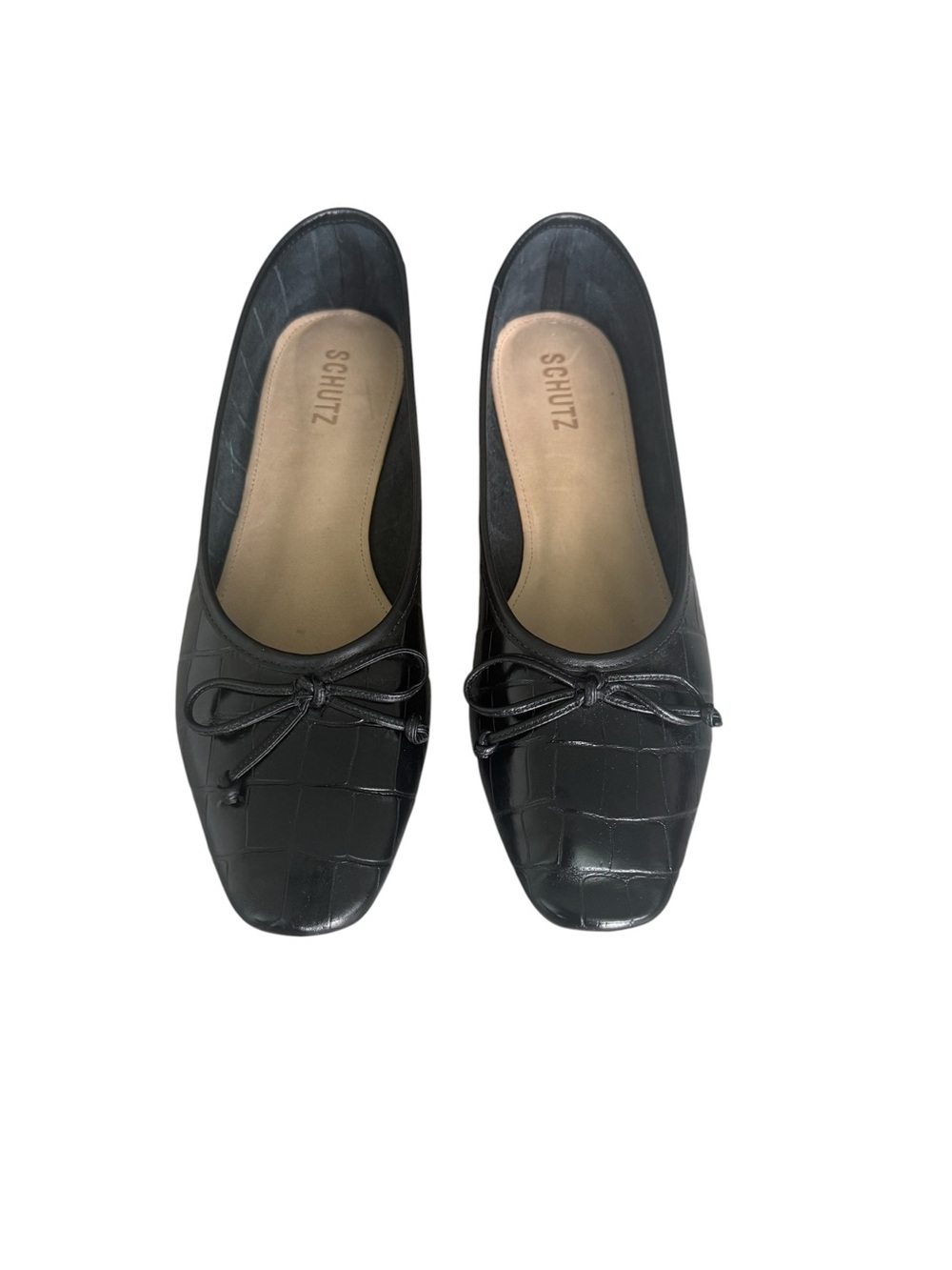 Schutz Arissa Flats Black Croc-Embossed Ballet Flats 10